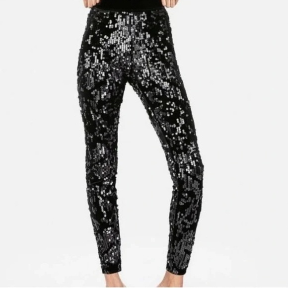Express NWT Sequin Black Women's Skinny Legging Pants - Picture 2 of 9